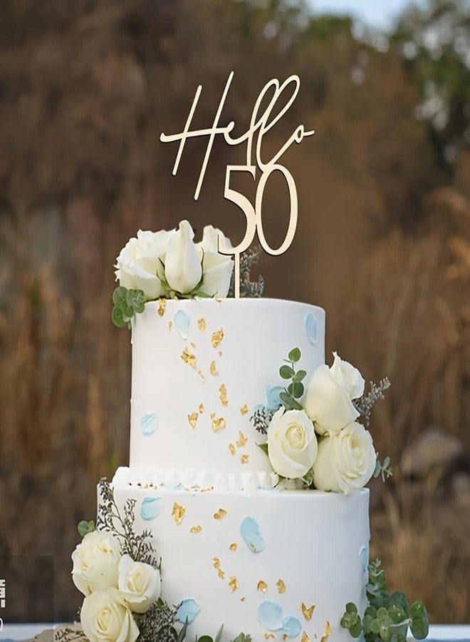 Cliths Wooden Hello 50 Cake Topper for 50th Birthday Anniversary Retirement Party Decorations Rustic Wood Cake Accent for Men Women Dessert Table Decor Photo Booth Cake Decoration - Image 4